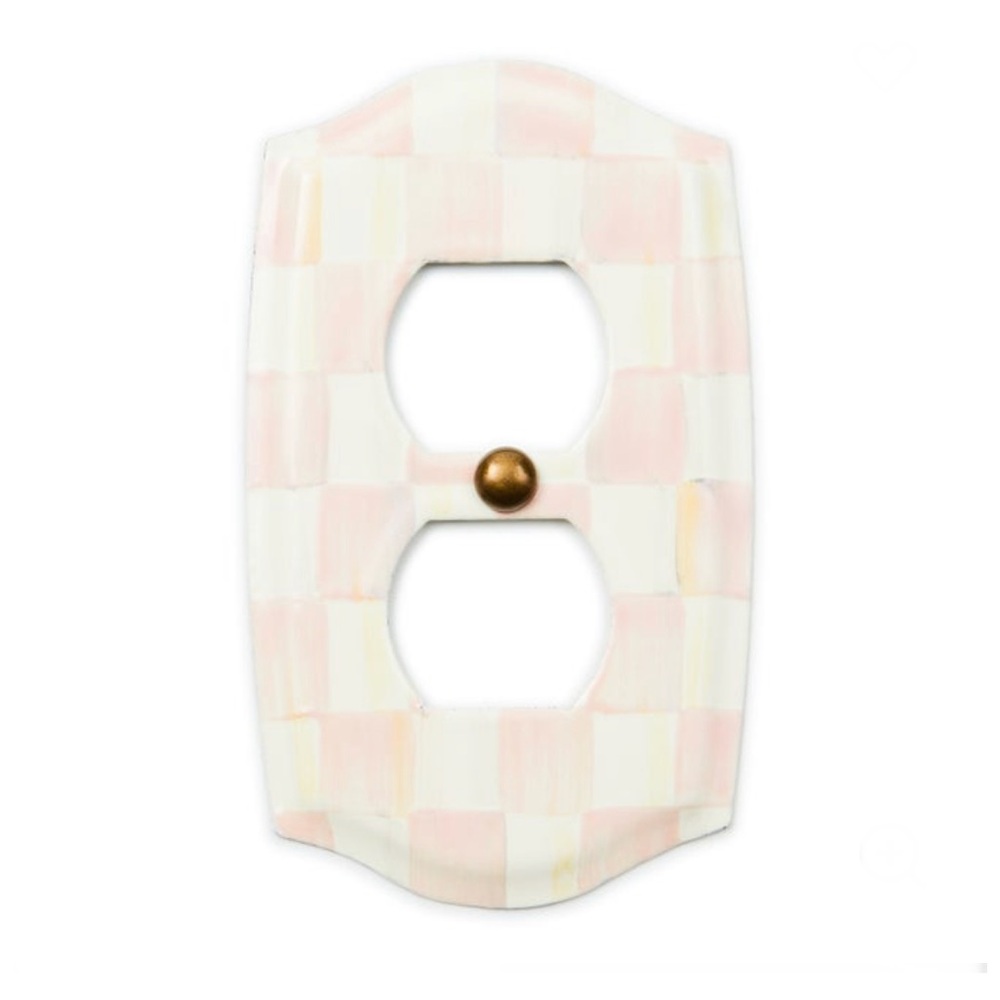 NIB Mackenzie Childs Pink and White Checkered Double Outlet Cover